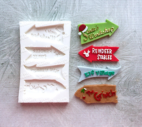 Festive direction signs, Christmas signpost food safe silicone craft mould