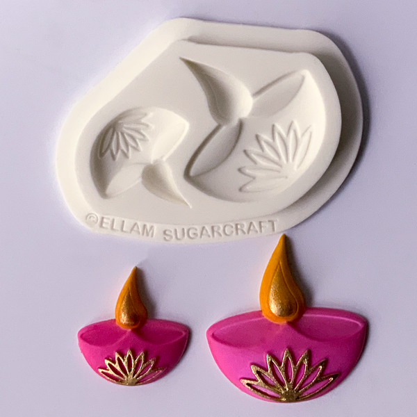 Diwali diya, candle, lamp shaped , 2 cavity white silicone craft mould, for cupcakes, ,fondant, polymer clay, wax,
