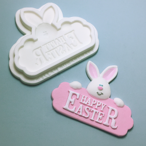 Easter bunny, happy easter rabbit sign, cupcake topper, silicone cake craft mould