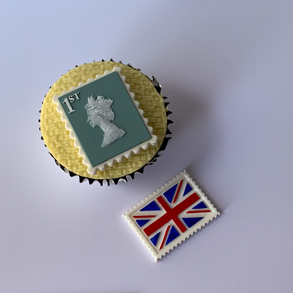 White 2 cavity postage stamp silicone mould, queen Elizabeth  Union Jack stamp for cakes, cupcake, Craft