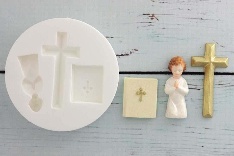 Communion, Bible, Cross & Praying Child Silicone cupcake craft cake Mould - Ellam Sugarcraft Moulds For Fondant Or Chocolate