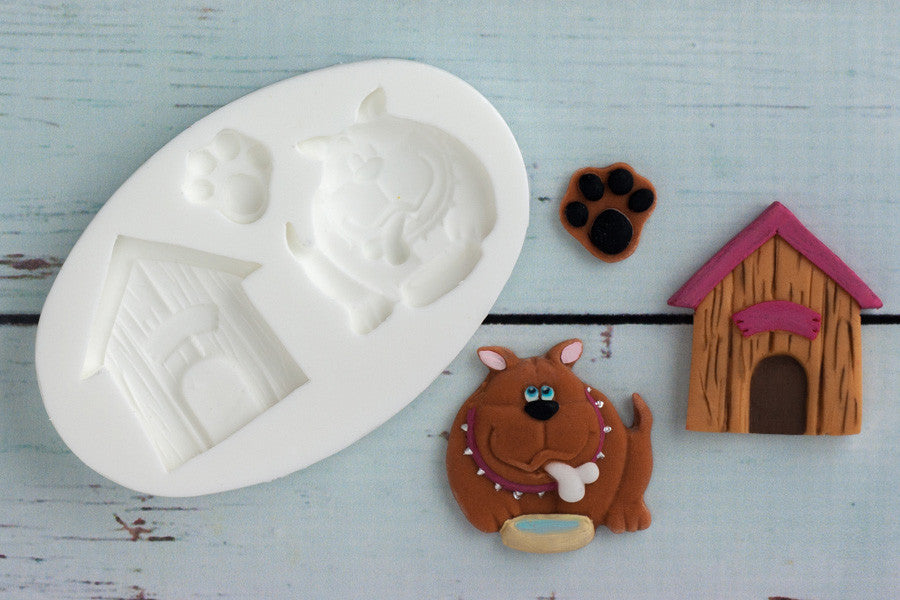 dog Paw print & Dog Kennel Silicone cupcake cake craft Mould - Ellam Sugarcraft Moulds For Fondant Or Chocolate