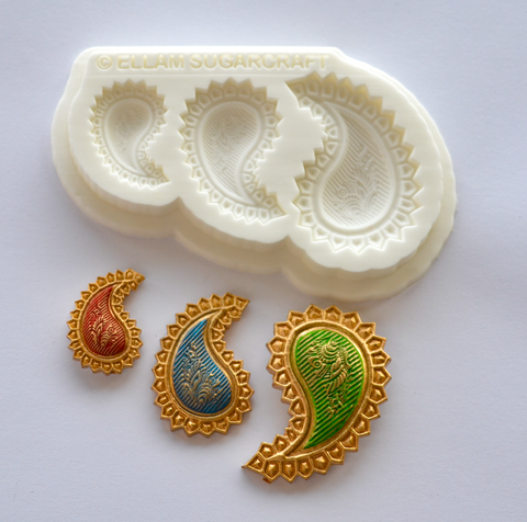 Paisley Motifs Mehndi Henna Silicone Mould - 3 Cavity - V2