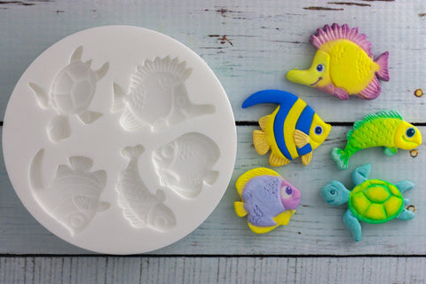 Whimsical Ocean Sealife Fish & Turtle Silicone Mould - Ellam Sugarcraft Moulds For Fondant Or Chocolate