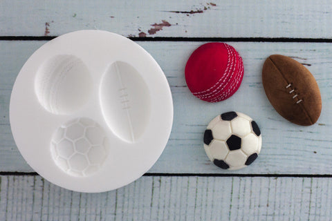 Cricket, Rugby & Football Sports Balls Silicone cupcake cake craft Mould - Ellam Sugarcraft Moulds For Fondant Or Chocolate
