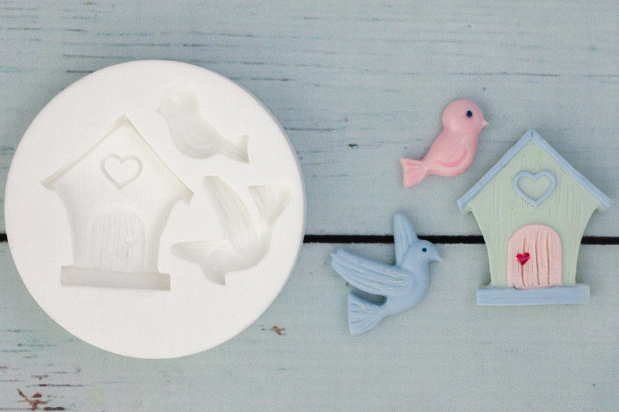 Bird House with Birds Silicone cake cupcake craft Mould - Ellam Sugarcraft Moulds For Fondant Or Chocolate