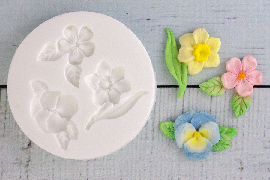 Spring Flowers Silicone Mould - daffodil mould - pansy cupcake mold - Ellam Sugarcraft cupcake cake craft Moulds For Fondant Or Chocolate
