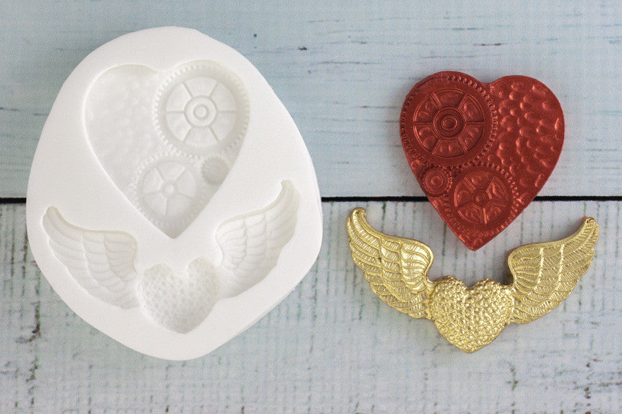 Steampunk Hearts Silicone Mould - Ellam Sugarcraft Moulds For Fondant Or Chocolate