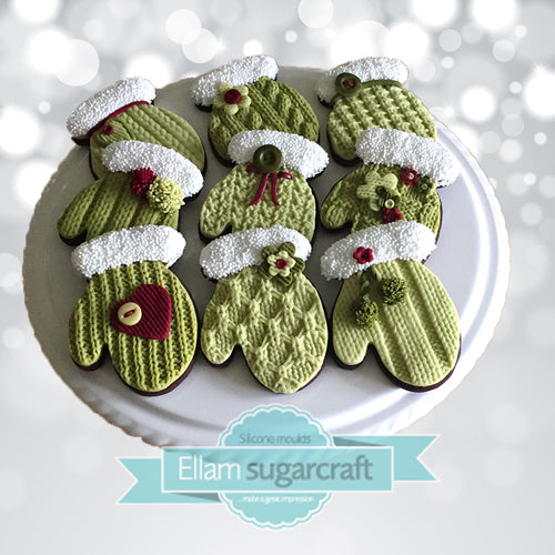 Winter mittens cookies- knitting cookies- Christmas knit cupcakes- Ellam Sugarcraft Moulds For Fondant Or Chocolate