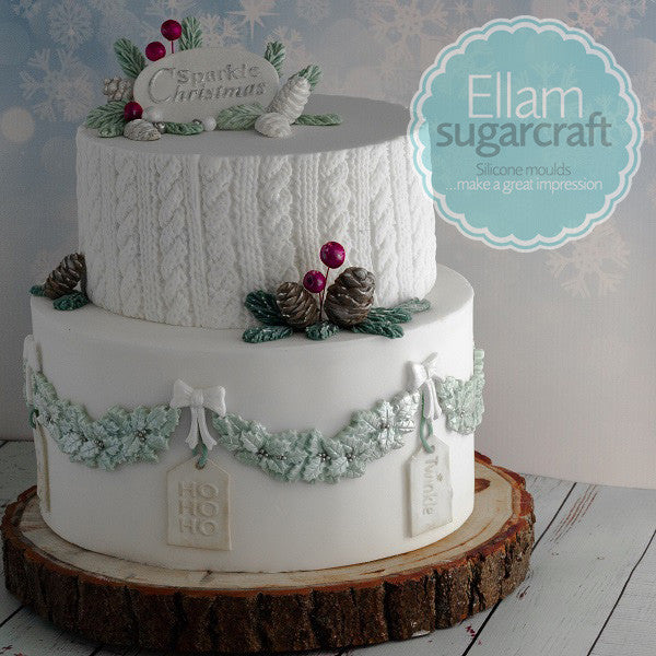 Rustic  knitted Christmas cake cable knit wedding Ellam Sugarcraft Moulds For Fondant Or Chocolate