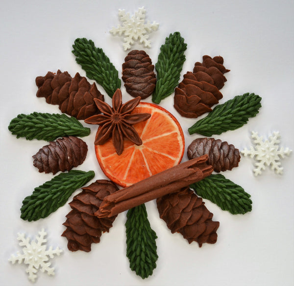 Christmas fir cones pine cone & spruce, pine fir tree branch silicone craft mould, food safe