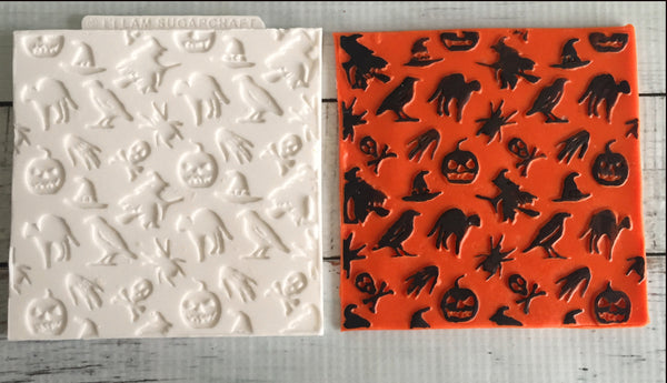 Halloween pattern cupcake embossing mat- Halloween Texture Mat Silicone Mould - Ellam Sugarcraft Moulds For Fondant Or Chocolate