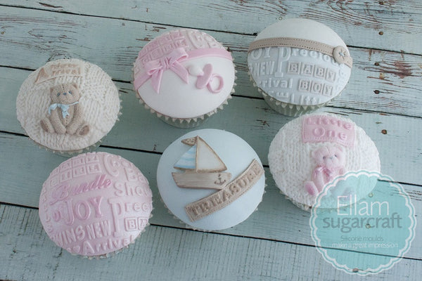 Baby Shower cupcakes, Christening cake Word Cloud Silicone Texture Embossing Mat Mould - Ellam Sugarcraft Moulds For Fondant Or Chocolate