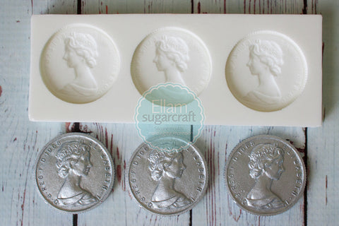 Queen Elizabeth Coin mould -   Pirate treasure Silicone Mould - Ellam Sugarcraft cupcake cake craft Moulds For Fondant Or Chocolate