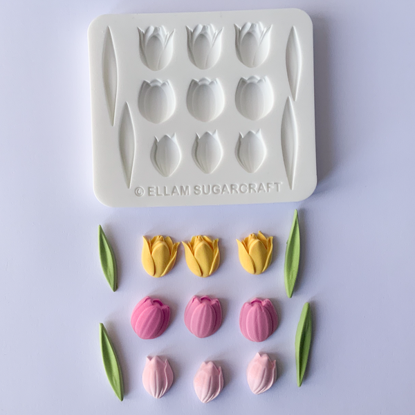 tulip flowers 9 cavity silicone mould for craft use freeze & fuse glass mould food safe sugar  paste cupcake mould  