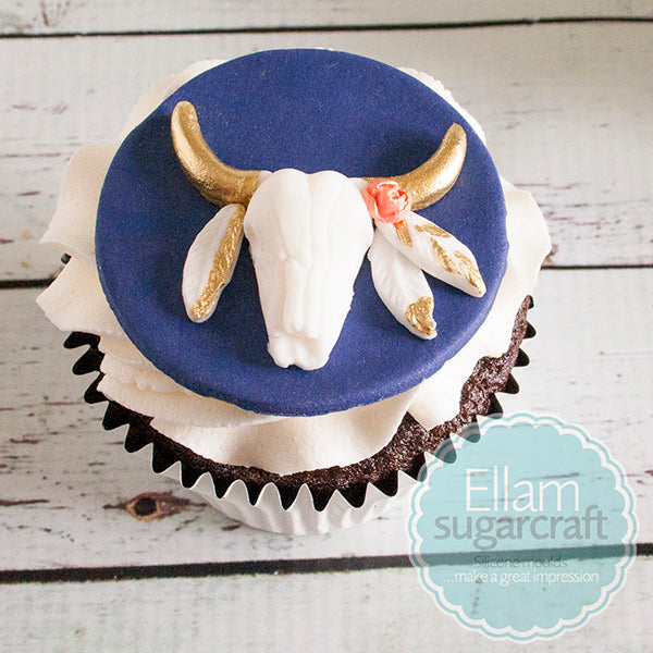Tribal Steer Skull, Cow Skull, Halloween, Gothic Silicone Mould an Original Ellam Sugarcraft Design - Ellam Sugarcraft Moulds For Fondant Or Chocolate