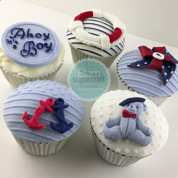 Ahoy it's a boy, christening nautical cupcakes cake, baby shower cupcake topper  Silicone Mould 58mm - Ellam Sugarcraft Moulds For Fondant Or Chocolate