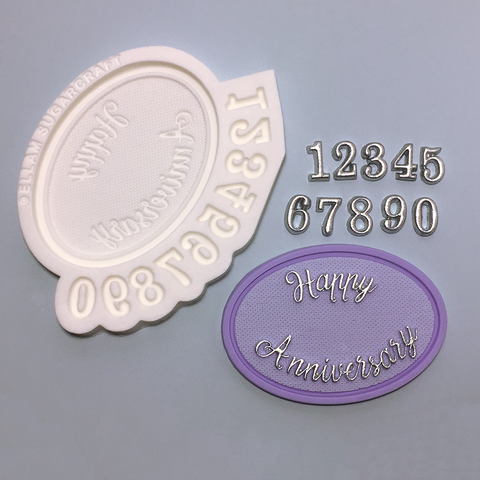 Happy Anniversary cake top plaque mould, with numbers to personalise. food safe craft mould, 85mm x 60mm