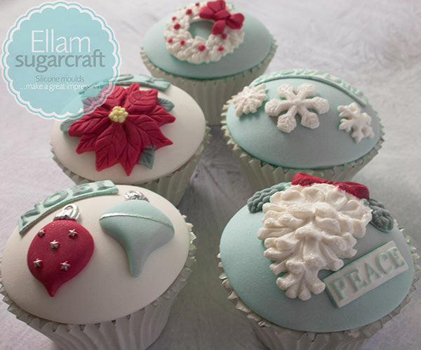 Christmas Tree Bauble cupcakes winter white Christmas cake - Ellam Sugarcraft Moulds For Fondant Or Chocolate