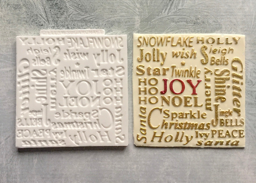 Christmas Word Cloud Silicone Texture Embossing cupcake cake craft Mat Mould - Ellam Sugarcraft Moulds For Fondant Or Chocolate
