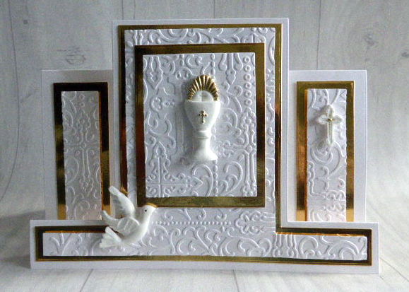 handmade communion card- embossed holy communion card