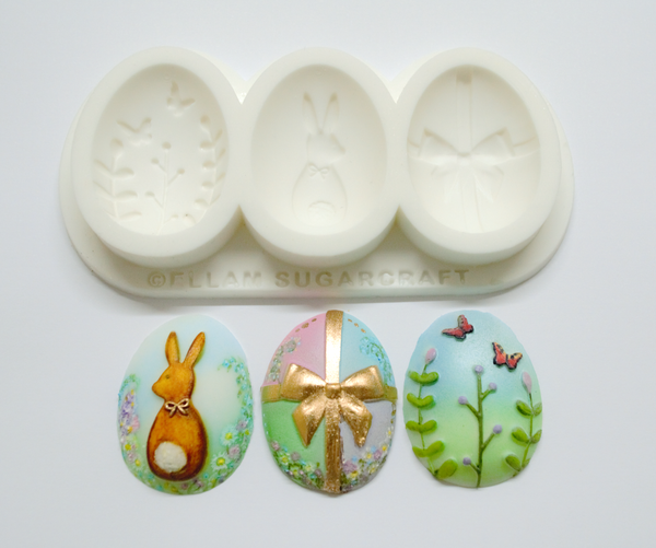 3 cavity easter egg silicone 40mm x 30mm food safe craft mould for fondant sugarpaste chocolate resin clay plaster, cake cupcake 