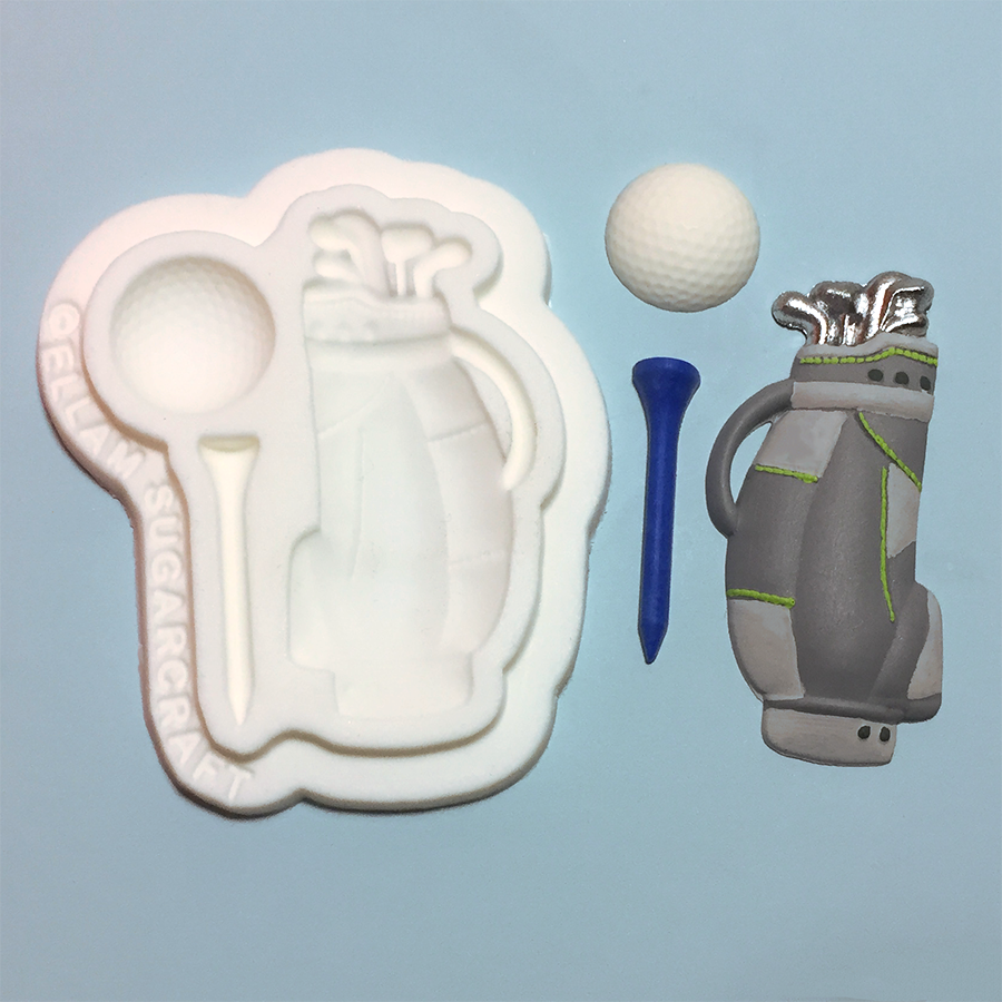 Golfing mould, golf tee, golf bag and golfball food safe silicone mould for craft