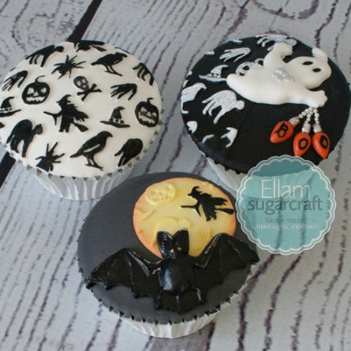 Embossed Halloween cupcakes - spooky cupcakes- Ellam Sugarcraft Moulds For Fondant Or Chocolate