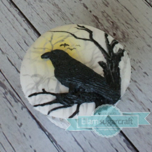 Gothic cupcake- Halloween Raven cupcake-, Crow silhouette cupcake - Ellam Sugarcraft Moulds For Fondant Or Chocolate