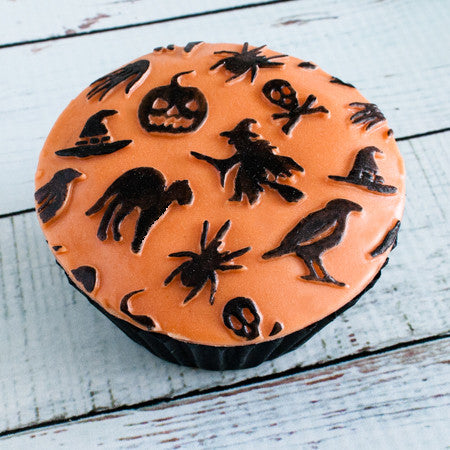 Embossed halloween orange and black cupcake - spooky orange cupcake - Ellam Sugarcraft Moulds For Fondant Or Chocolate