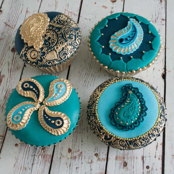 Paisley cupcakes- Bollywood cakes- henna cupcakes- Asian  - Ellam Sugarcraft Moulds For Fondant Or Chocolate