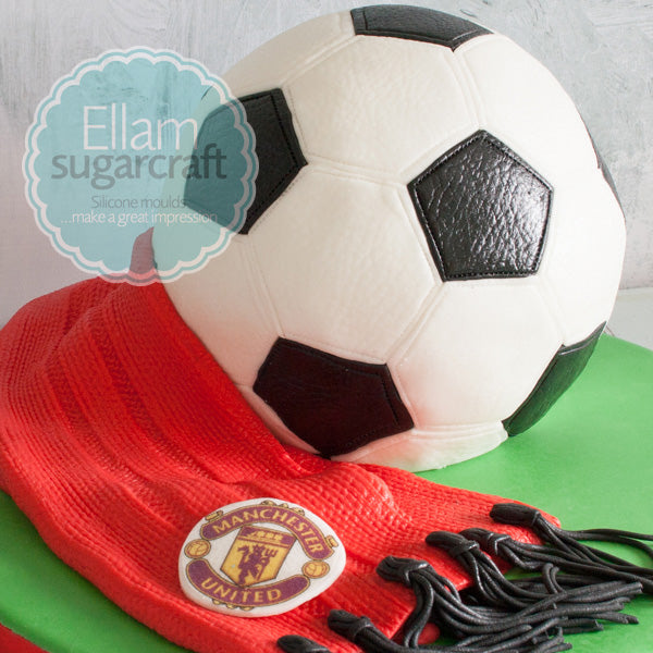 Leather football cake,  Manchester united football cake and knitted scarf - Ellam Sugarcraft Moulds For Fondant Or Chocolate