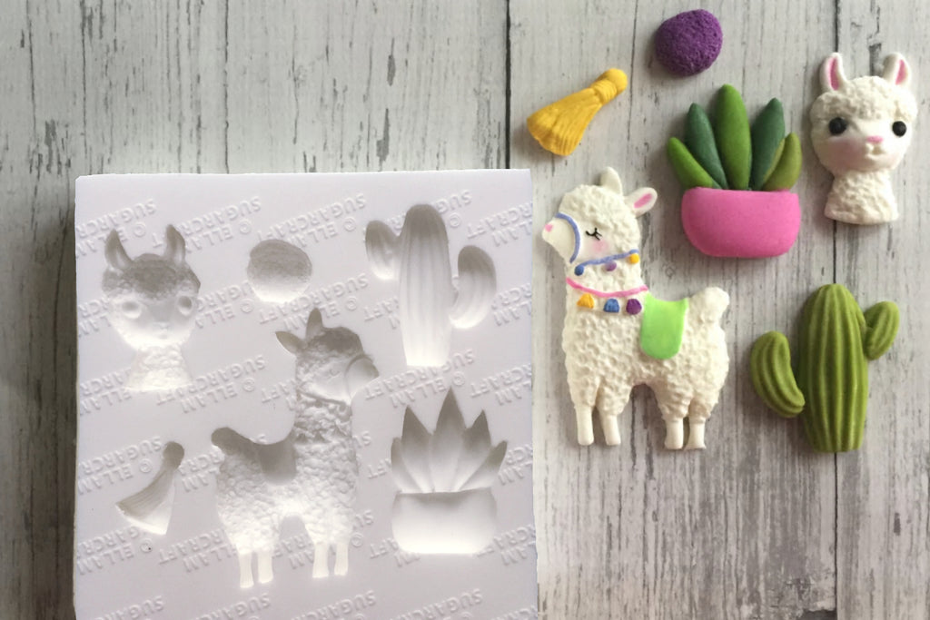 Hand Sculpted llama or alpaca & cactus fiesta cupcake cake craft mould - Ellam Sugarcraft Moulds For Fondant Or Chocolate
