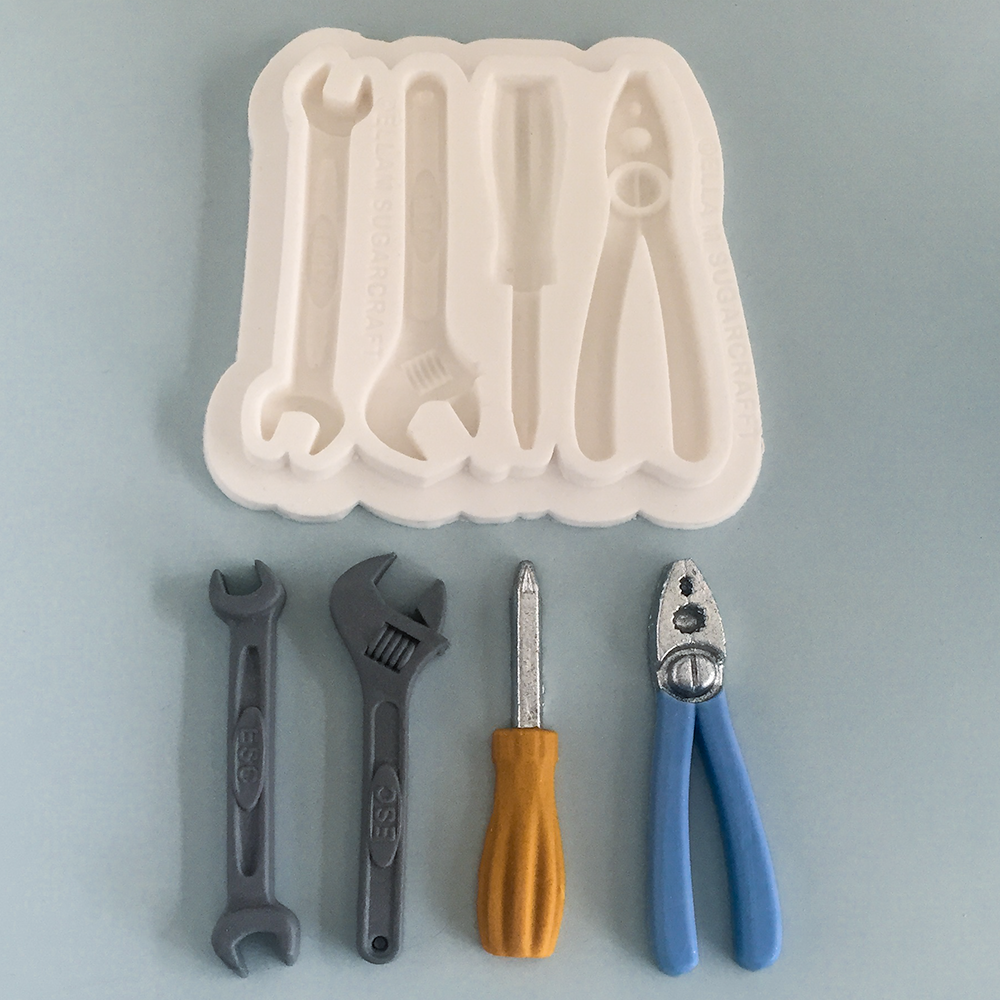 4 Cavity Silicone craft Mould DIY tools mould, spanner, screwdriver, wrench, pliers, silicone cake, cupcake, craft mould.
