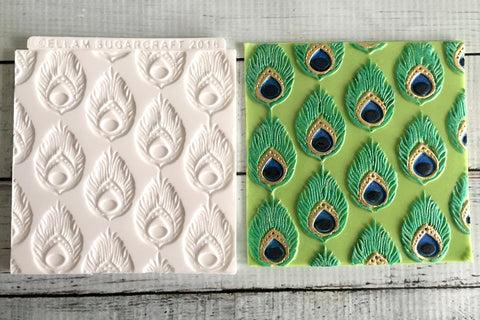 peacock feather cupcake embossing mat - peacock cake fondant - Ellam Sugarcraft silicone mould 