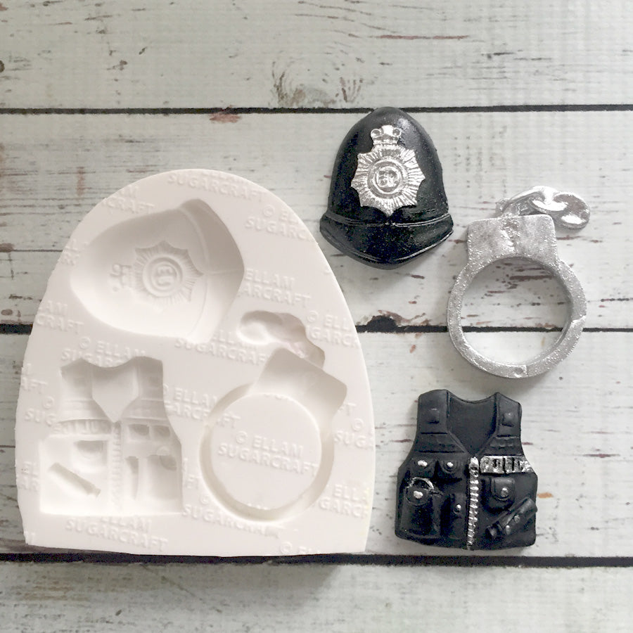 Police Helmet mould - , Handcuff Silicone Mould - hen party mould - Ellam Sugarcraft cupcake cake craft Moulds For Fondant Or Chocolate