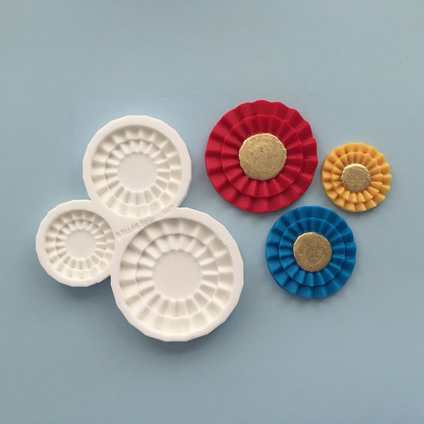 3 cavity rosette mould in graduated sizes cake craft polymer clay  food safe white silicone