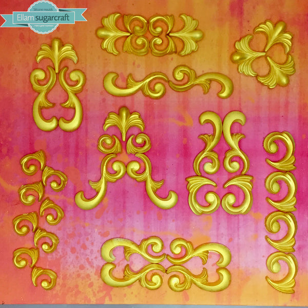 Scrolls & Curls 7 cavity Decorative Flourish Scrolls Silicone Mould - Ellam Sugarcraft Moulds For Fondant Or Chocolate