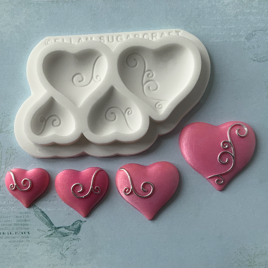 Swirl Heart Silicone Mould- graduated hearts mould- - Ellam Sugarcraft cupcake cake craft Moulds For Fondant Or Chocolate