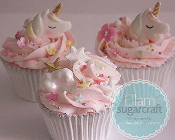 pretty unicorn cupcakes- fluffy cupcakes- pink unicorn sprinkles cupcakes - Ellam Sugarcraft Moulds For Fondant Or Chocolate