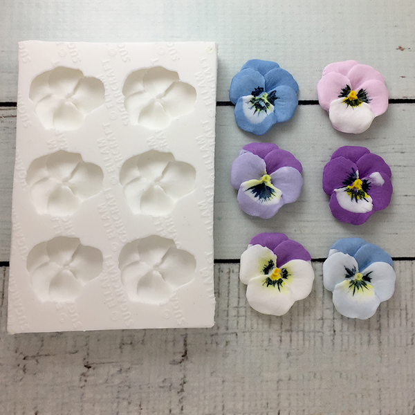 6 cavity pansy/viola food safe silicone mould for fondant, cake,craft